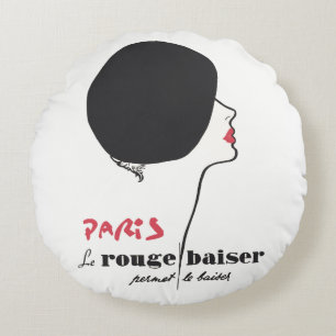 Paris - Le Rouge Baiser (The Red Kiss) Round Pillow