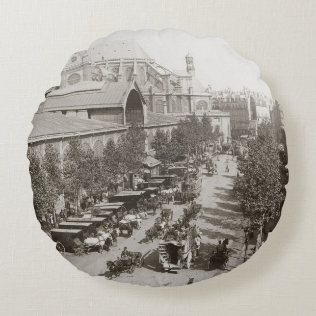 Paris: Les Halles, C1900 Round Pillow (Front)