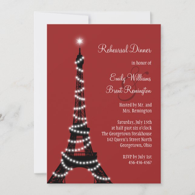 Paris Lights Rehearsal Dinner Invitation (Front)