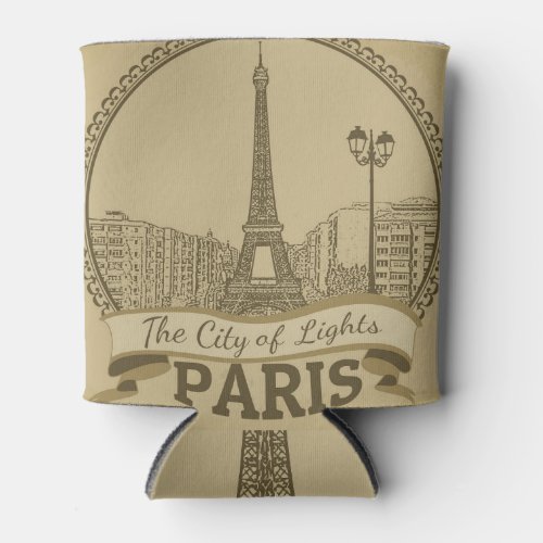 Paris Lights Vintage Landscape Postcard Can Cooler