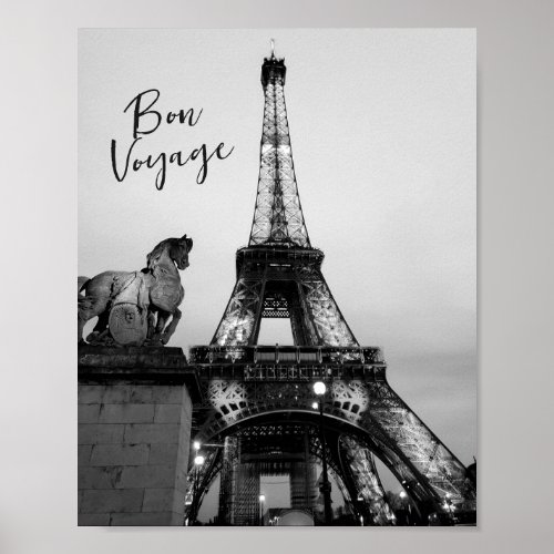 Paris Lit Up Eiffel Tower Bon Voyage Travel Poster