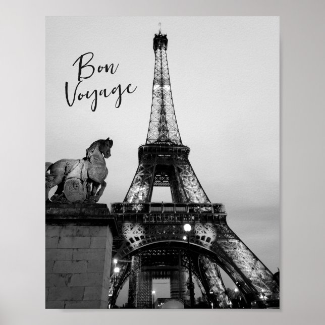 Paris Lit Up Eiffel Tower Bon Voyage Travel Poster (Front)