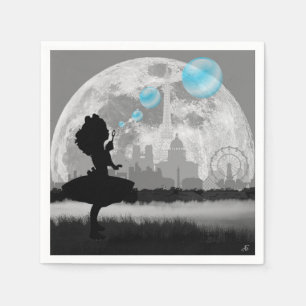 PARIS Little Girl Making Blue Bubble Paper Napkins