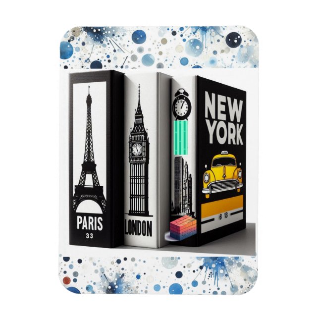 Paris London New York Books  Magnet (Vertical)