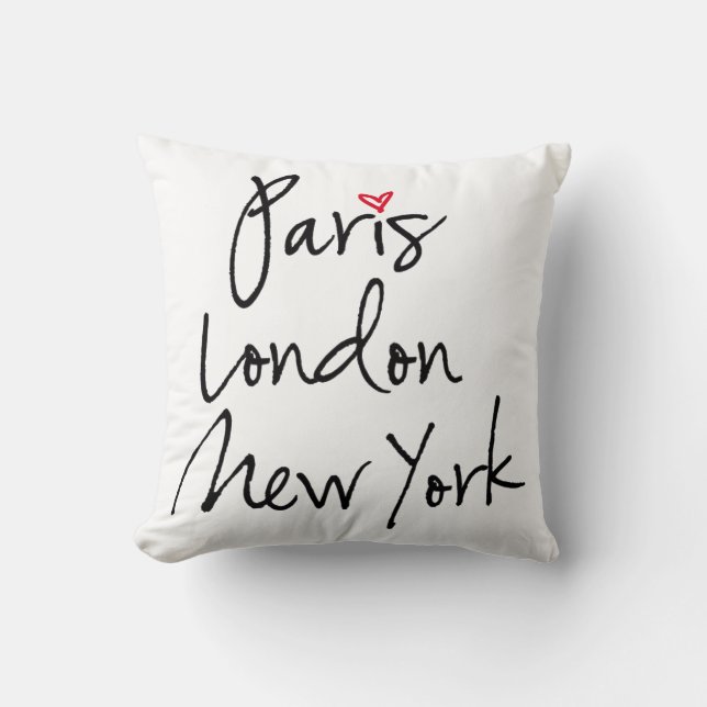 Paris, London, New York Throw Pillow (Front)