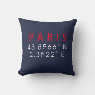 Paris Longitude Latitude Navy Throw Pillow