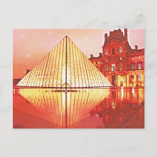 Paris Louvre Museum Watercolor Postcard