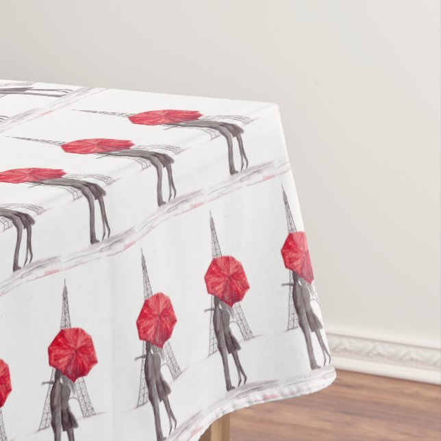 Paris love couple red umbrella Wedding Anniversary Tablecloth (In Situ)