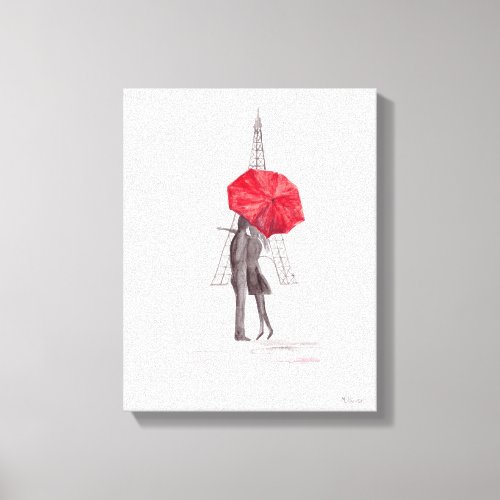 Paris love couple with red umbrella Canvas print