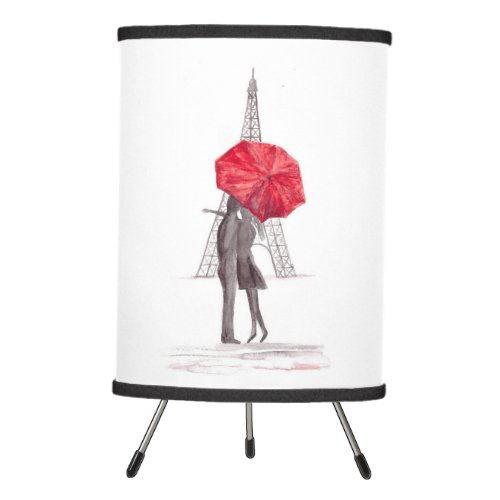Paris love couple with red umbrella tripod lamp