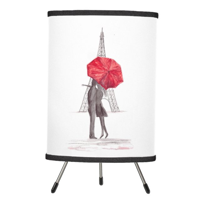 Paris love couple with red umbrella tripod lamp (Front)