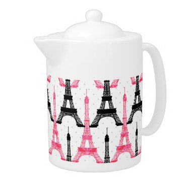 Paris Love, Eiffel Tower in black and pink, Teapot