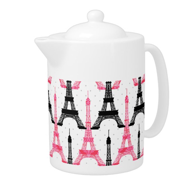 Paris Love, Eiffel Tower in black and pink, Teapot (Right)