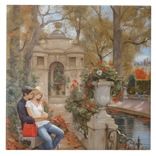 Paris Love: Medici Fountain Jardin de Luxembourg Ceramic Tile (Front)