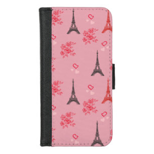 Paris Love Pattern – Eiffel Tower & Roses Seamless iPhone 8/7 Wallet Case