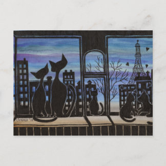 Paris, Love, Romantic Kitty Post Card