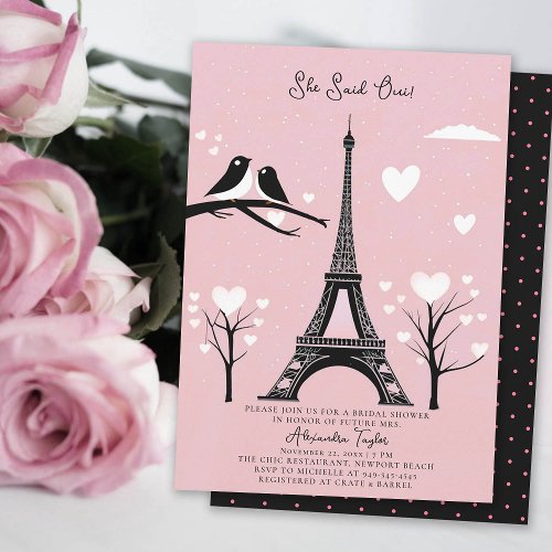 Paris Lovebirds Hearts Eiffel Winter Bridal Shower Invitation
