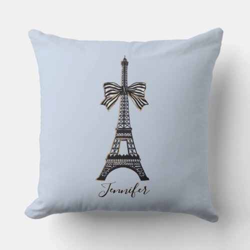 Paris lovers Eiffel tower feminine custom name blu Throw Pillow