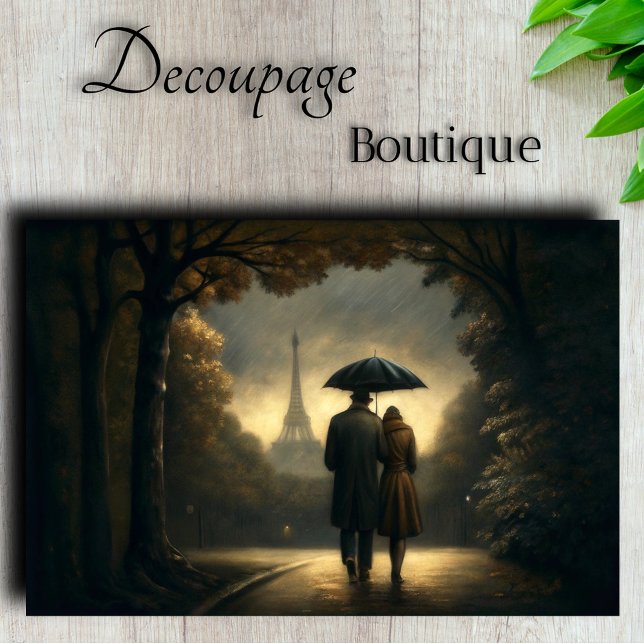 Paris Lovers in the Rain Decoupage Tissue Paper (Romantic Paris Rain Walk Decoupage Tissue Paper)