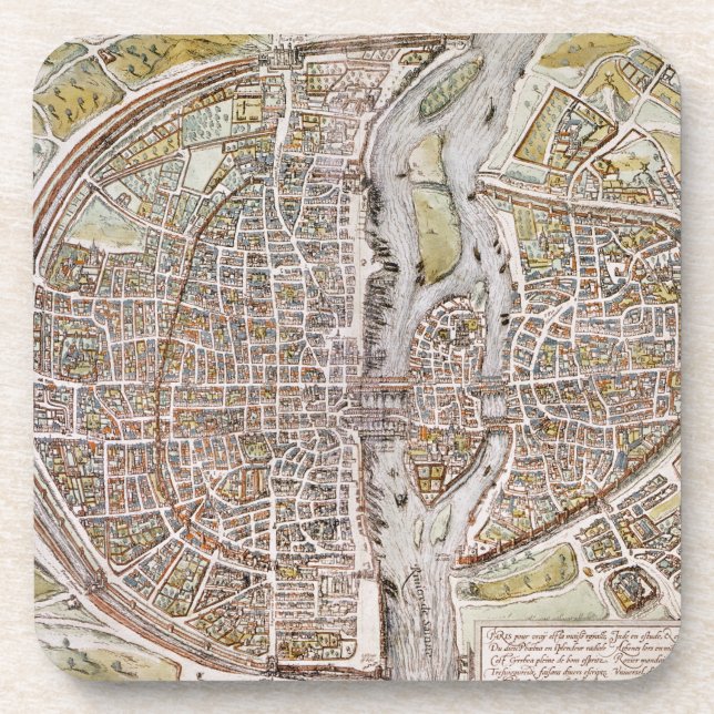PARIS MAP, 1581 BEVERAGE COASTER (Front)