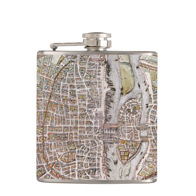 PARIS MAP, 1581 HIP FLASK (Front)