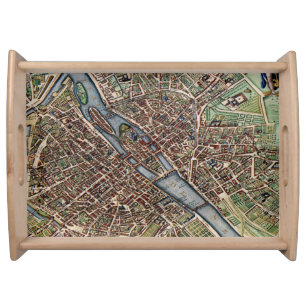 Paris map city old serving tray