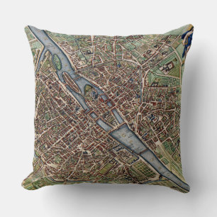 Paris map city old throw pillow