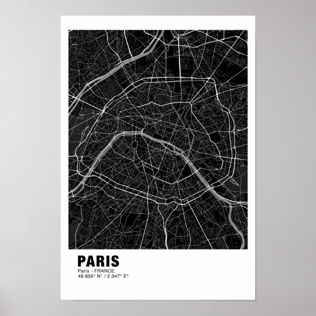 Paris Map Poster - France Black Map (Front)
