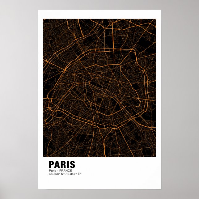 Paris Map Poster - France Golden Map Style (Front)