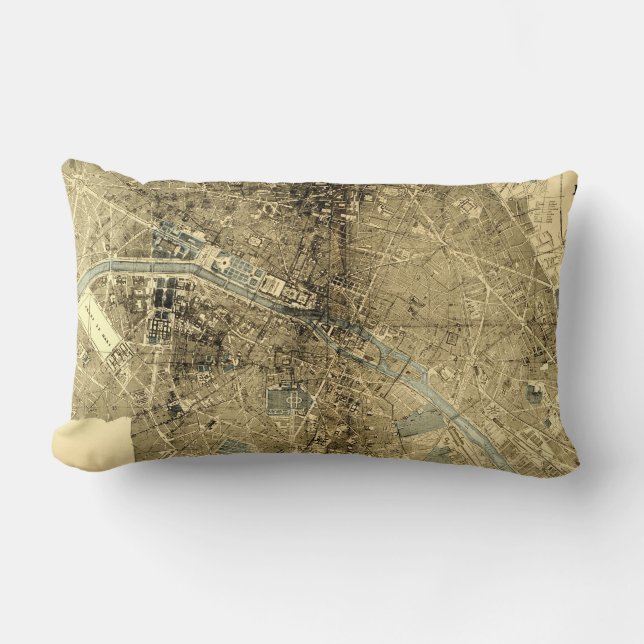 Paris Map Vintage Lumbar Pillow (Front)