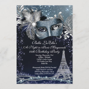 Paris Masquerade Birthday Event Party Invitations