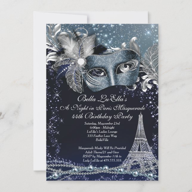 Paris Masquerade Birthday Event Party Invitations (Front)