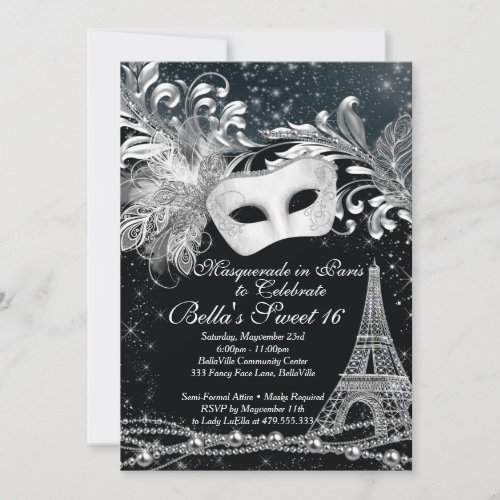 Paris Masquerade Birthday Event Party Invitations