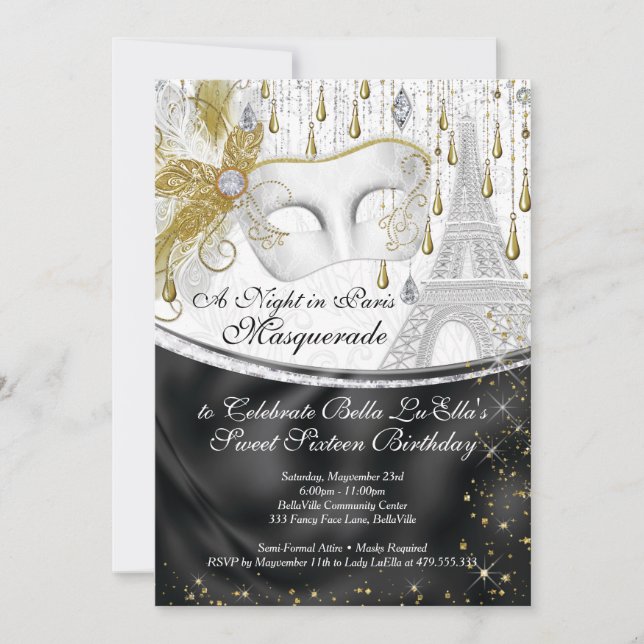 Paris Masquerade Birthday Event Party Invitations (Front)