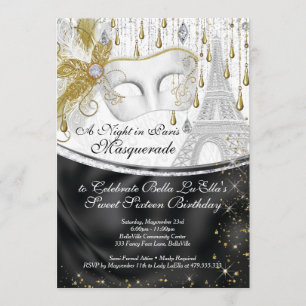 Paris Masquerade Birthday Event Party Invitations