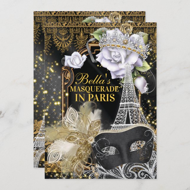 Paris Masquerade Birthday Party Invitations (Front/Back)