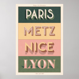Paris, Metz, Nice, Lyon pastel Poster