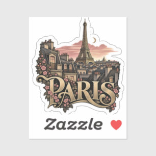 Paris Midnight Rooftops Eiffel Tower Engraving Sticker