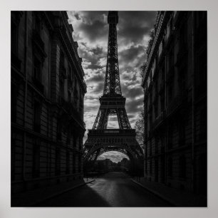 Paris Monochrome Tower View in Urban Street  Poster