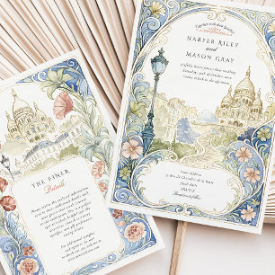 Paris Montmartre Wedding Watercolor Basilica Invitation