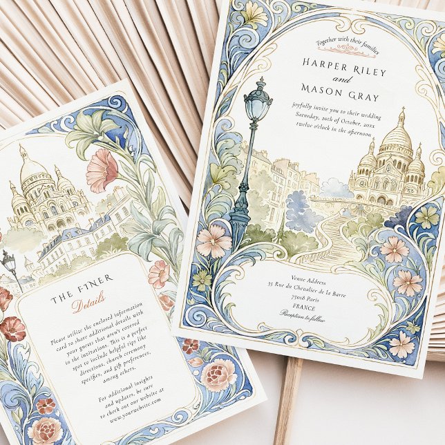 Paris Montmartre Wedding Watercolor Basilica Invitation (Creator Uploaded)