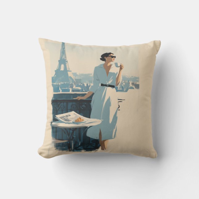 Paris Morning Coffee Elegance Throw Pillow (Front)