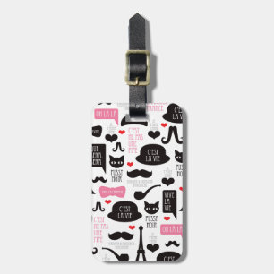 Paris mustache cat art travel tag luggage tag