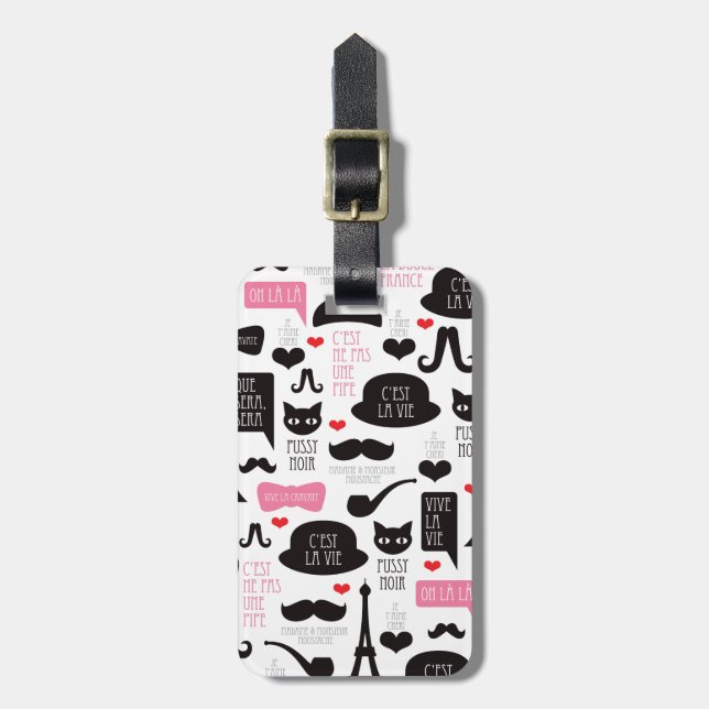 Paris mustache cat art travel tag luggage tag (Front Vertical)