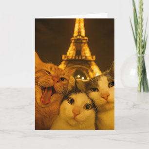 Paris Night Cat Selfie Squad Lover                 Card
