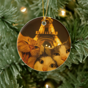    Paris Night Cat Selfie Squad Lover              Ceramic Ornament