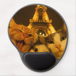 Paris Night Cat Selfie Squad Lover Gel Mouse Pad