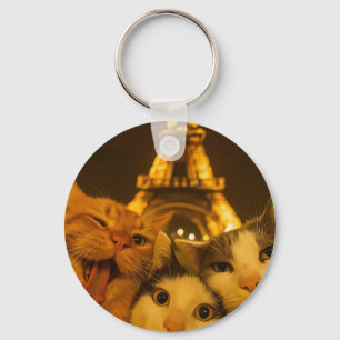 Paris Night Cat Selfie Squad Lover Keychain
