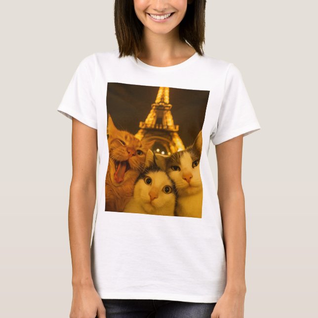 Paris Night Cat Selfie Squad Lover                 T-Shirt (Front)