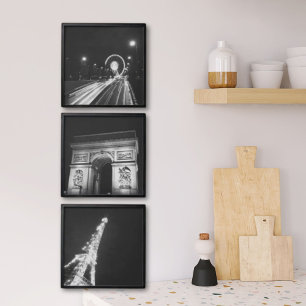 Paris Night Print Set of 3 Peel & Stick Photo Tile